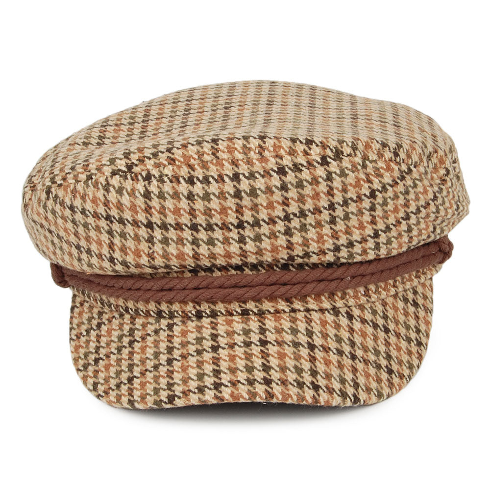 Brixton Hats Houndstooth Fiddler Cap - Khaki-Multi