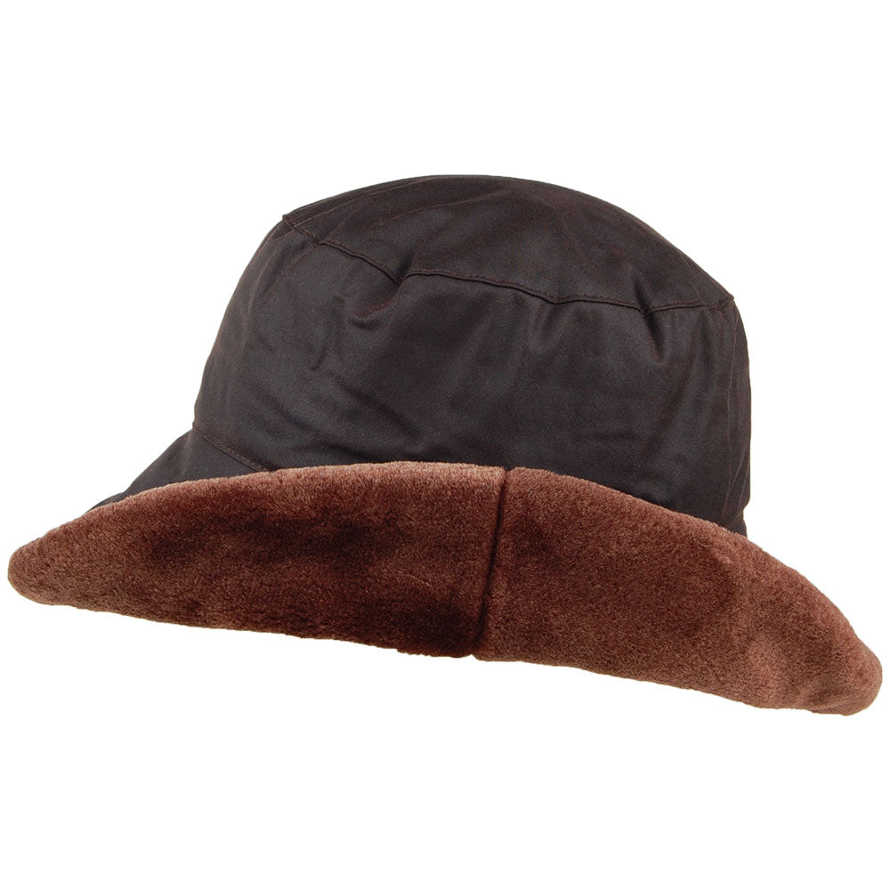 Failsworth Hats Wax Cotton Bucket Hat With Faux Fur Trim - Brown