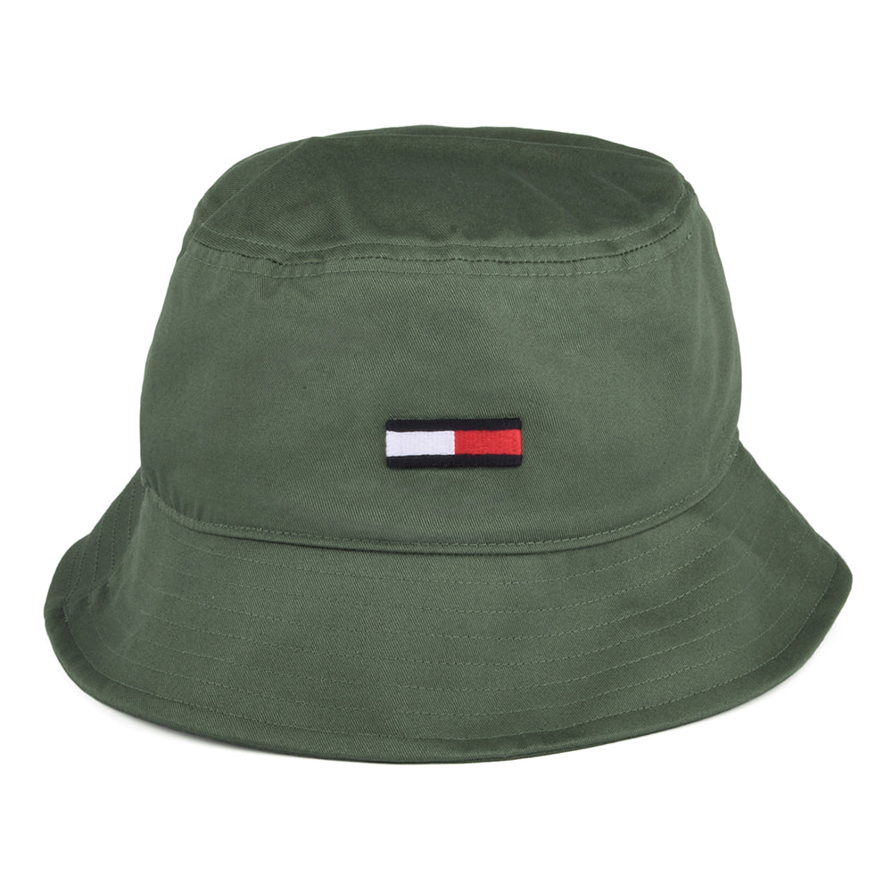 Tommy Hilfiger Hats TJM Flag Organic Cotton Bucket Hat - Dark Olive