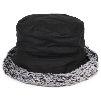 Failsworth Hats British Waxed Cotton Faux Fur Trim Bucket Hat - Black