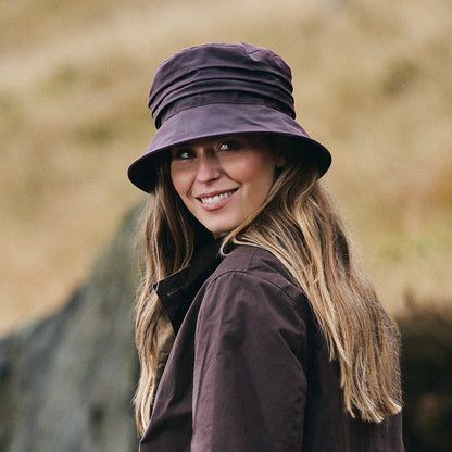 Failsworth Hats Womens British Waxed Cotton Rain Bucket Hat - Wine