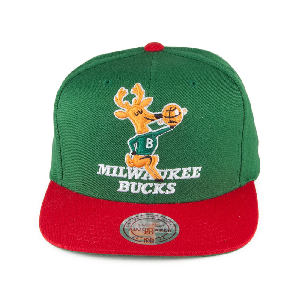 Mitchell & Ness Milwaukee Bucks Snapback Cap - XL Logo 2 Tone - Green-Red