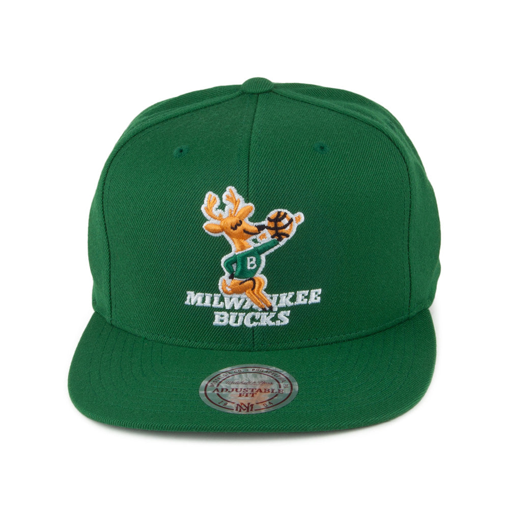 Mitchell & Ness Milwaukee Bucks Snapback Cap - NBA Wool Solid - Retro Logo - Green