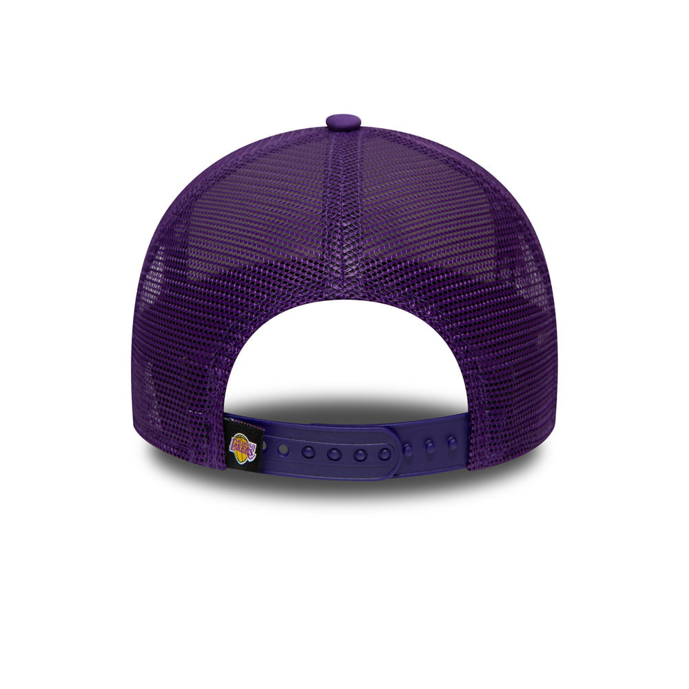 New Era 9FORTY L.A. Lakers A-Frame Trucker Cap - NBA Team Arch - Purple-White