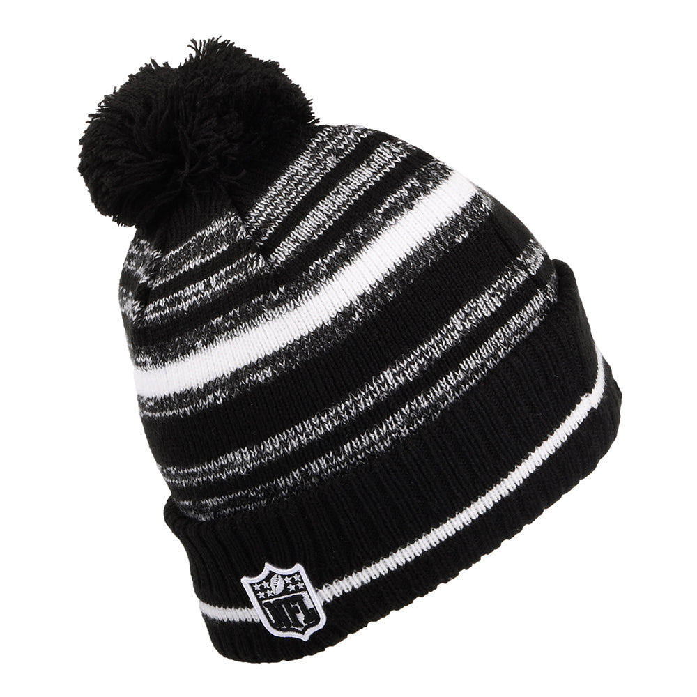 New Era Detroit Lions Bobble Hat - NFL Sport Knit - Black-White