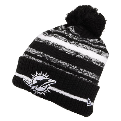 New Era Miami Dolphins Bobble Hat - NFL Sport Knit - Black-White