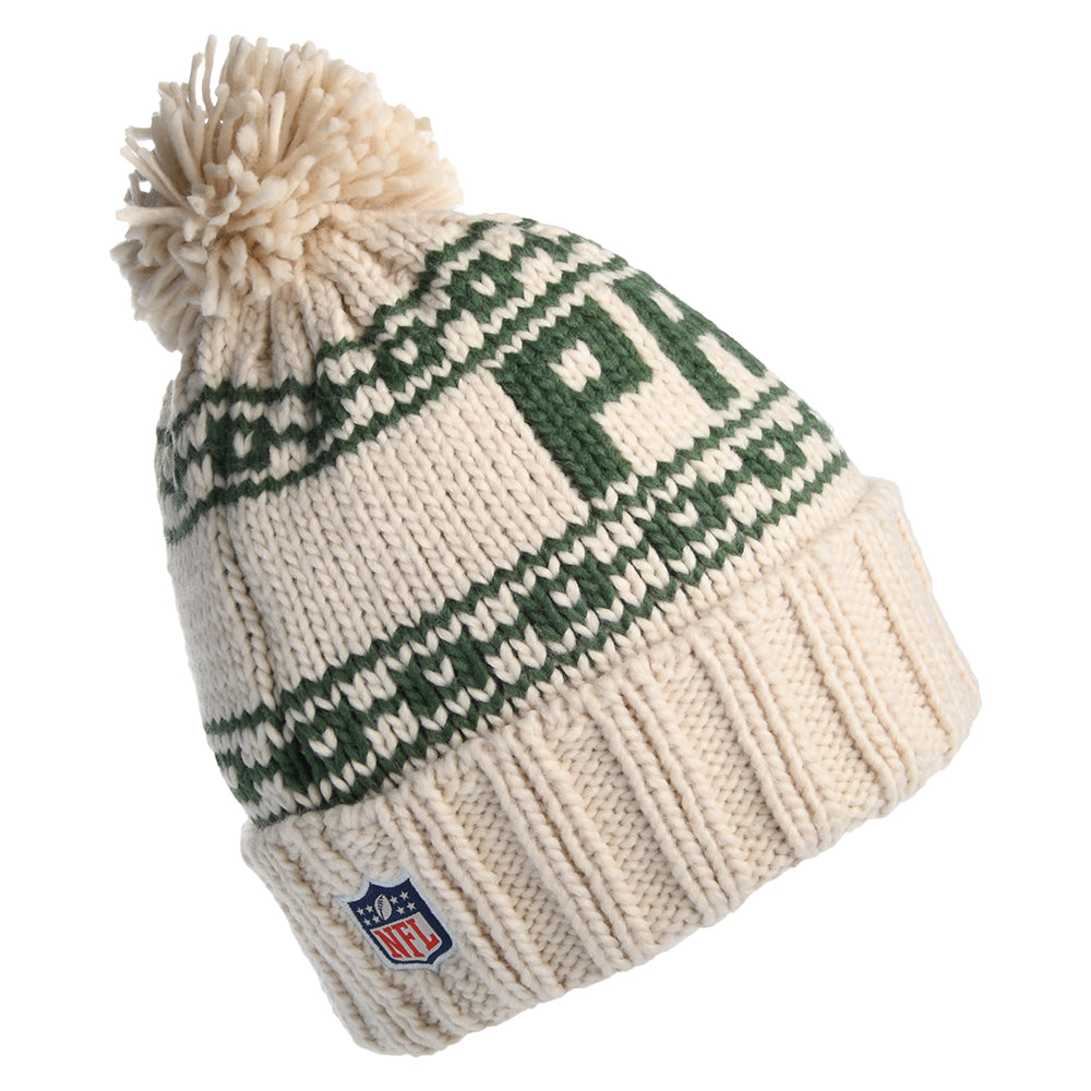 New Era Womens Green Bay Packers Bobble Hat - NFL Sport Knit - Oatmeal