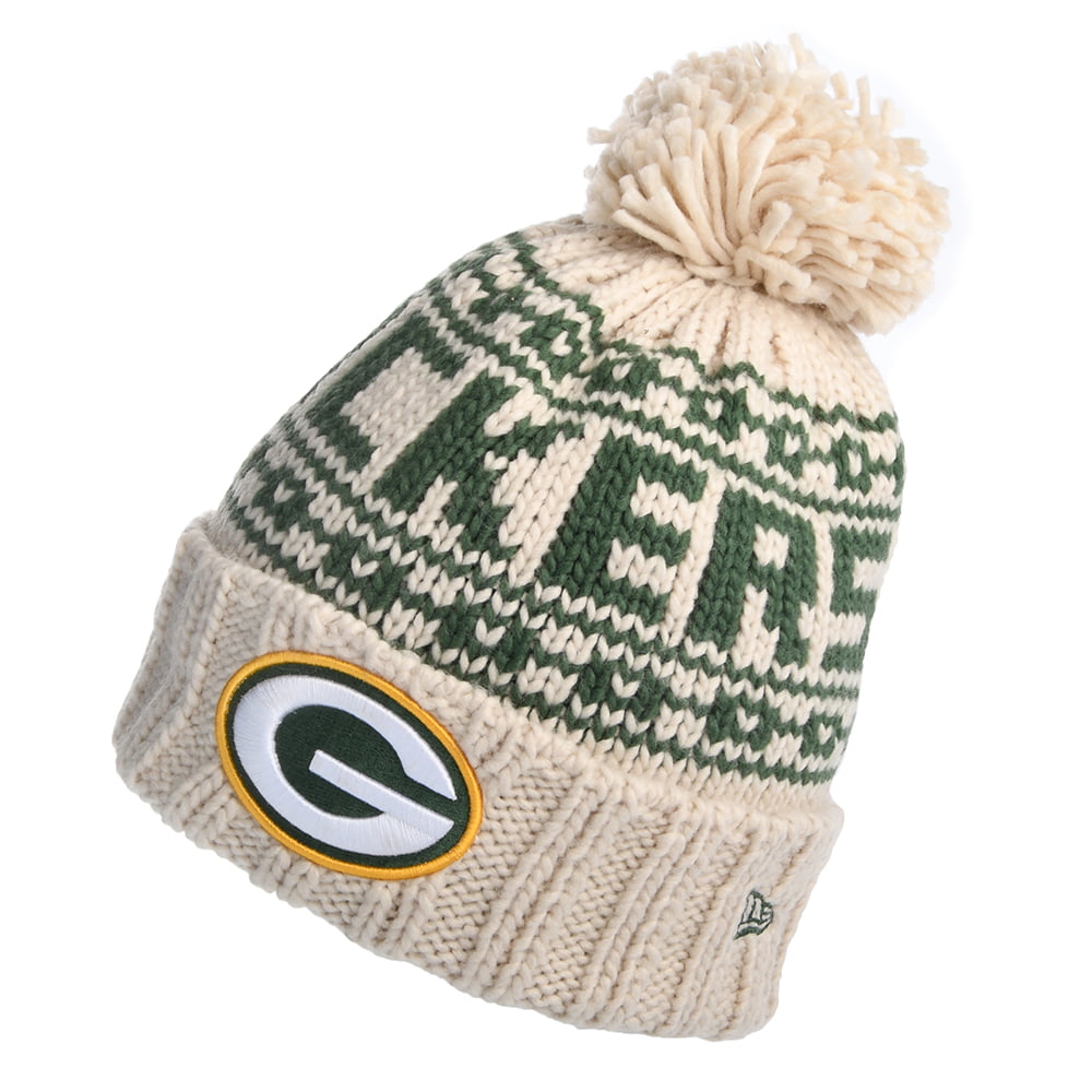 New Era Womens Green Bay Packers Bobble Hat - NFL Sport Knit - Oatmeal