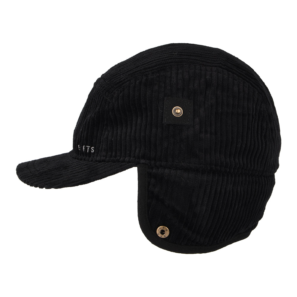 Barts Hats Rayner Corduroy 5 Panel Cap with Earflaps - Black