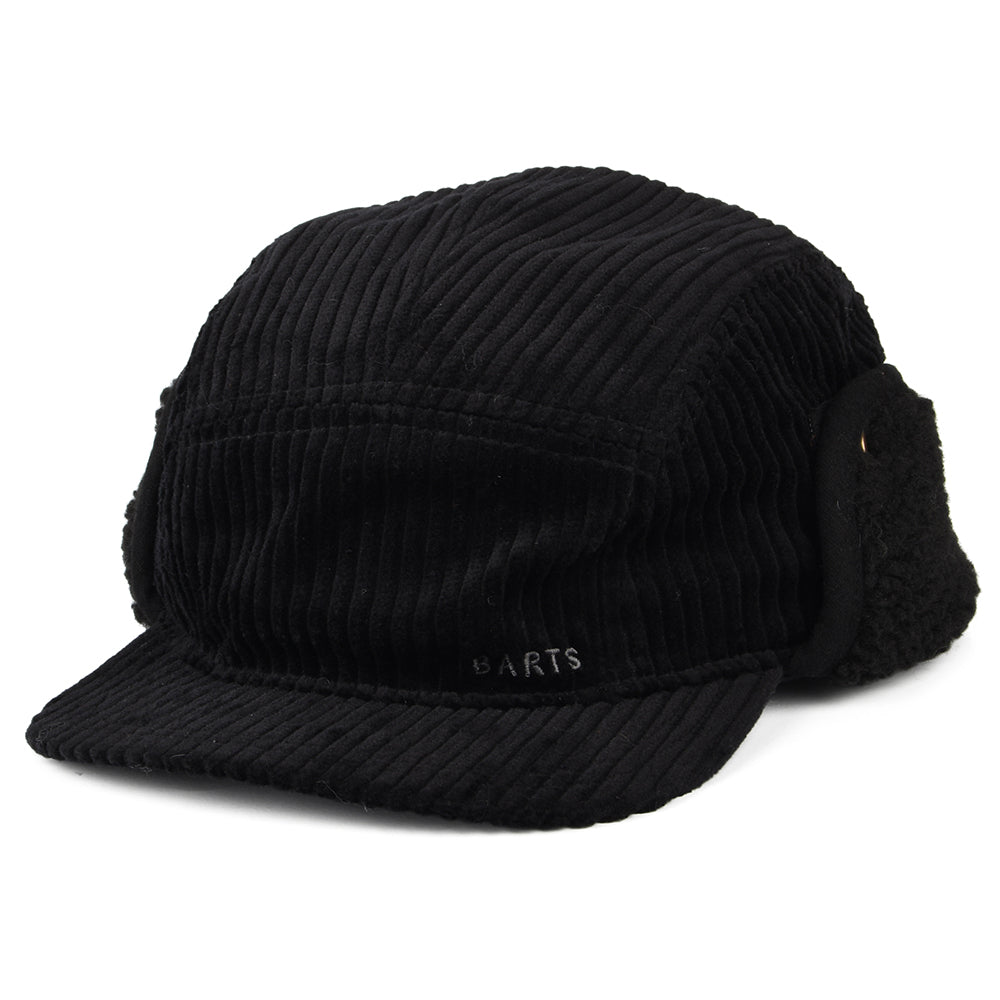 Barts Hats Rayner Corduroy 5 Panel Cap with Earflaps - Black