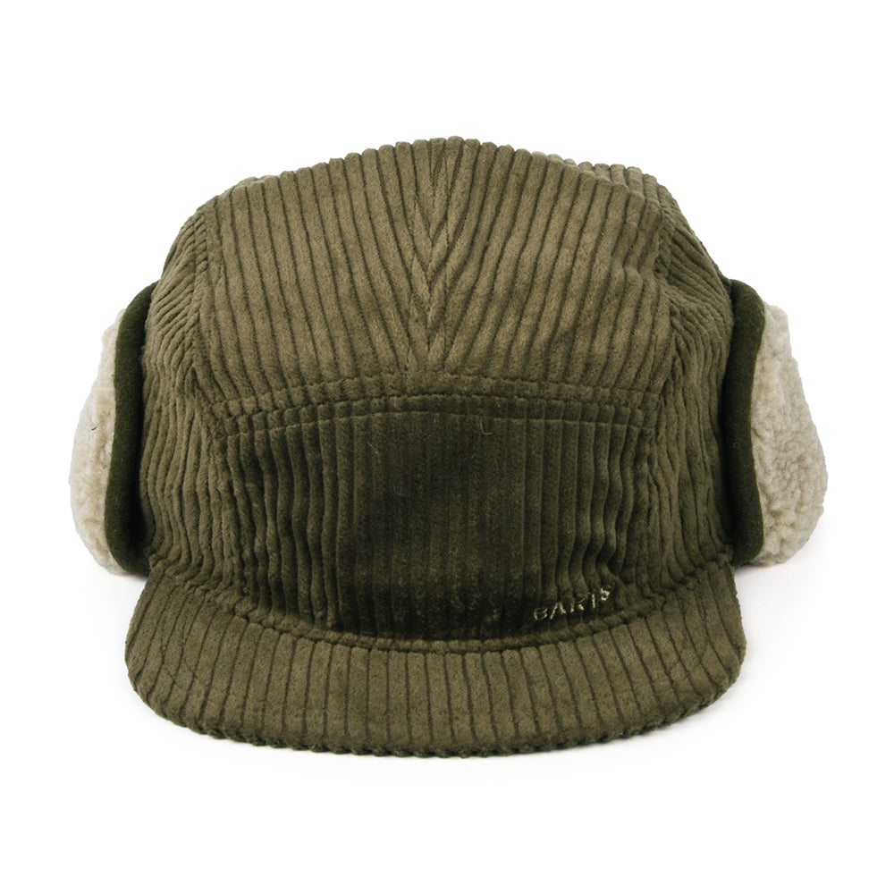 Barts Hats Rayner Corduroy 5 Panel Cap with Earflaps - Army Green