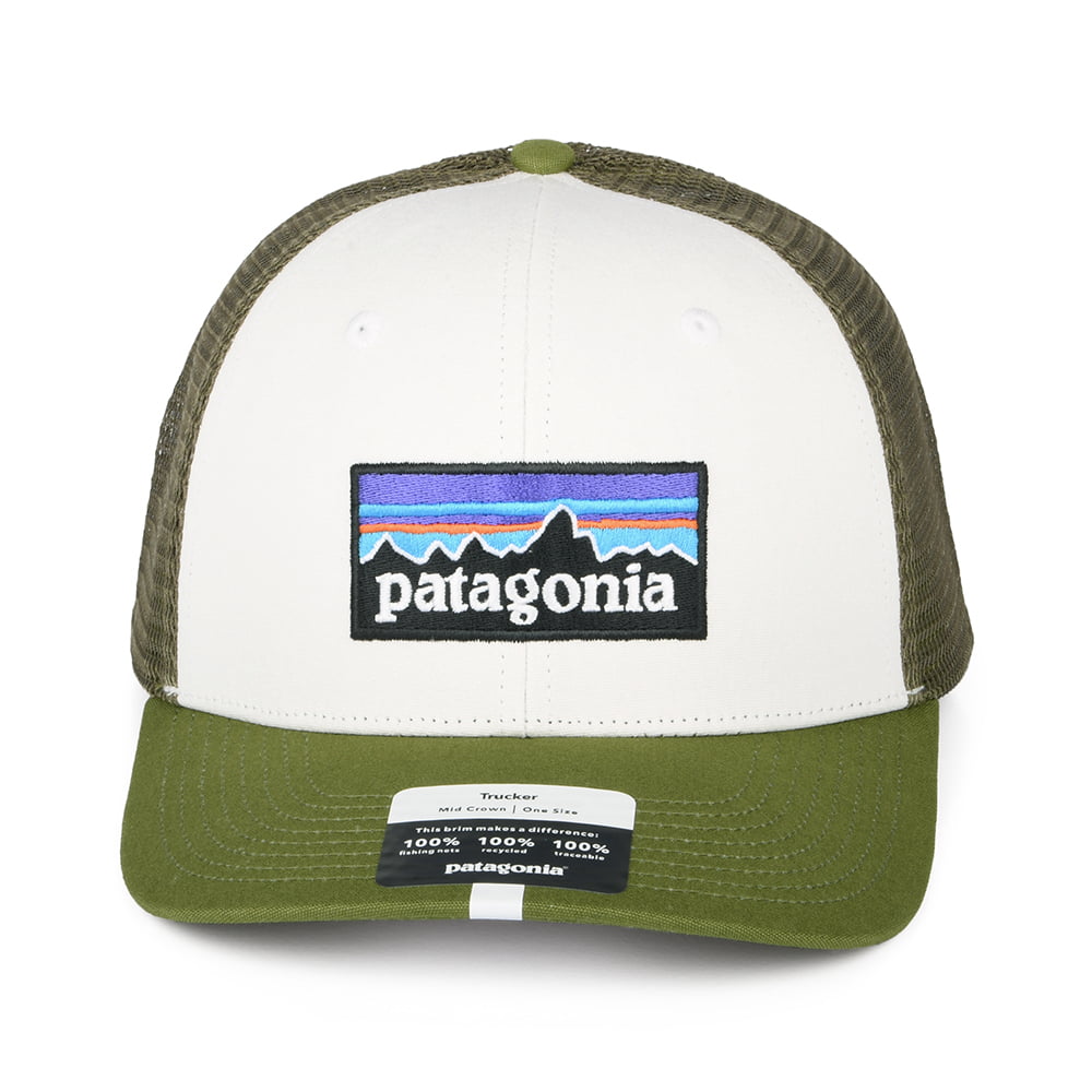 Patagonia Hats P-6 Logo Organic Cotton Trucker Cap - White-Green