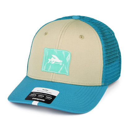 Patagonia Hats Fly The Flag Label Organic Cotton Trucker Cap - Tan-Blue