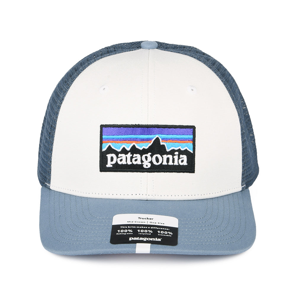 Patagonia Hats P-6 Logo Organic Cotton Trucker Cap - White-Smoke Blue