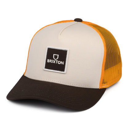 Brixton Hats Alpha Block NetPlus C MP Trucker Cap - Off White-Orange-Brown