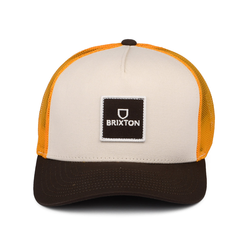 Brixton Hats Alpha Block NetPlus C MP Trucker Cap - Off White-Orange-Brown