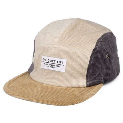 The Quiet Life Hats Colour Block Cord 5 Panel Cap - Tan-Grey