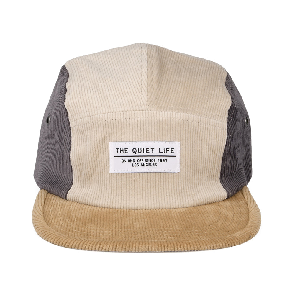 The Quiet Life Hats Colour Block Cord 5 Panel Cap - Tan-Grey