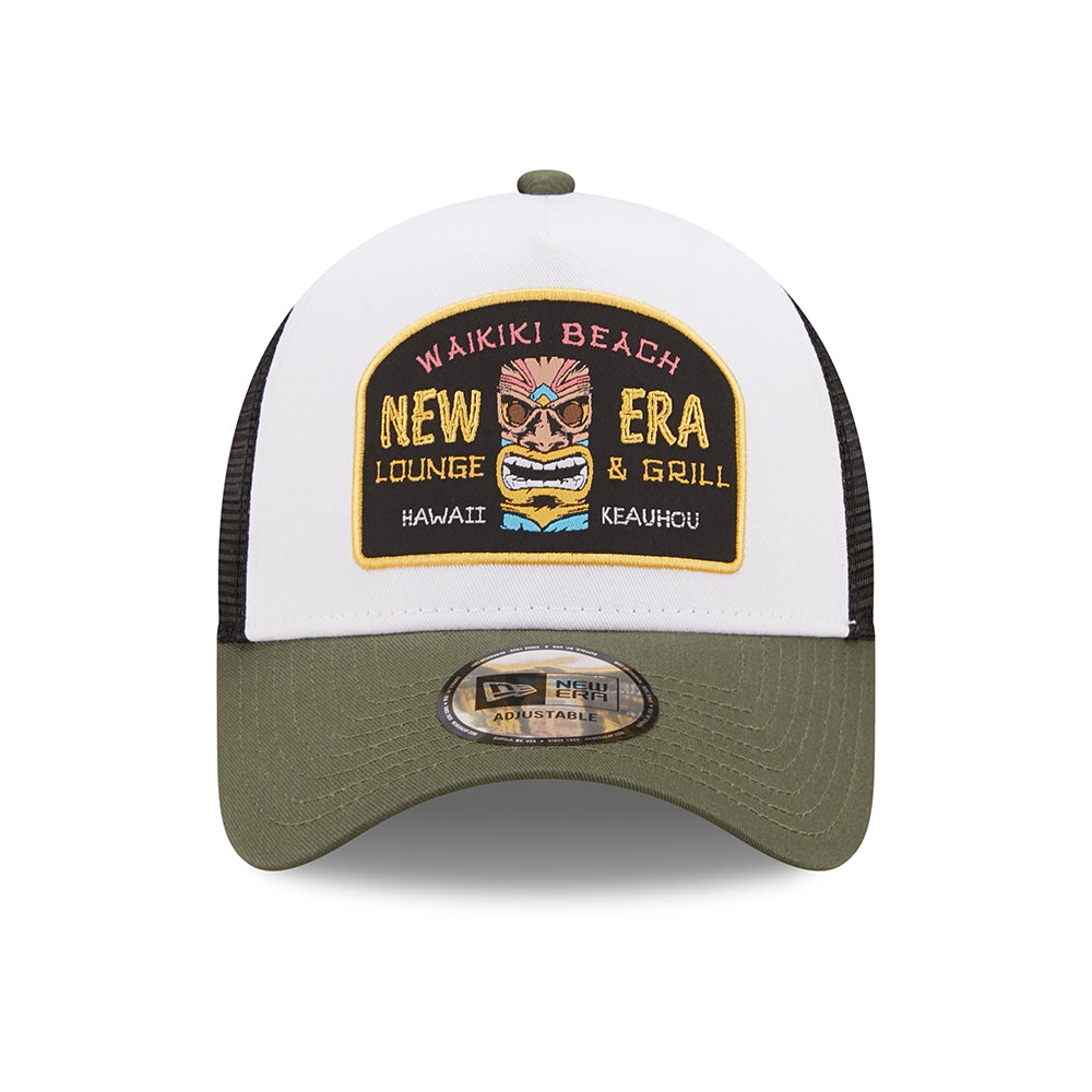 New Era Waikiki Beach A-Frame Trucker Cap - Location Icon - Olive-White