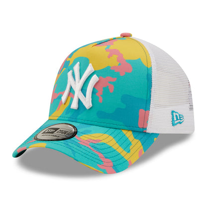 New Era New York Yankees A-Frame Trucker Cap - MLB Camo Pack - Turquoise-White