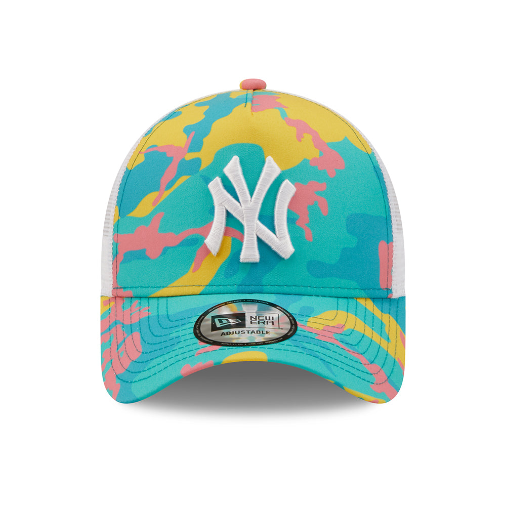 New Era New York Yankees A-Frame Trucker Cap - MLB Camo Pack - Turquoise-White