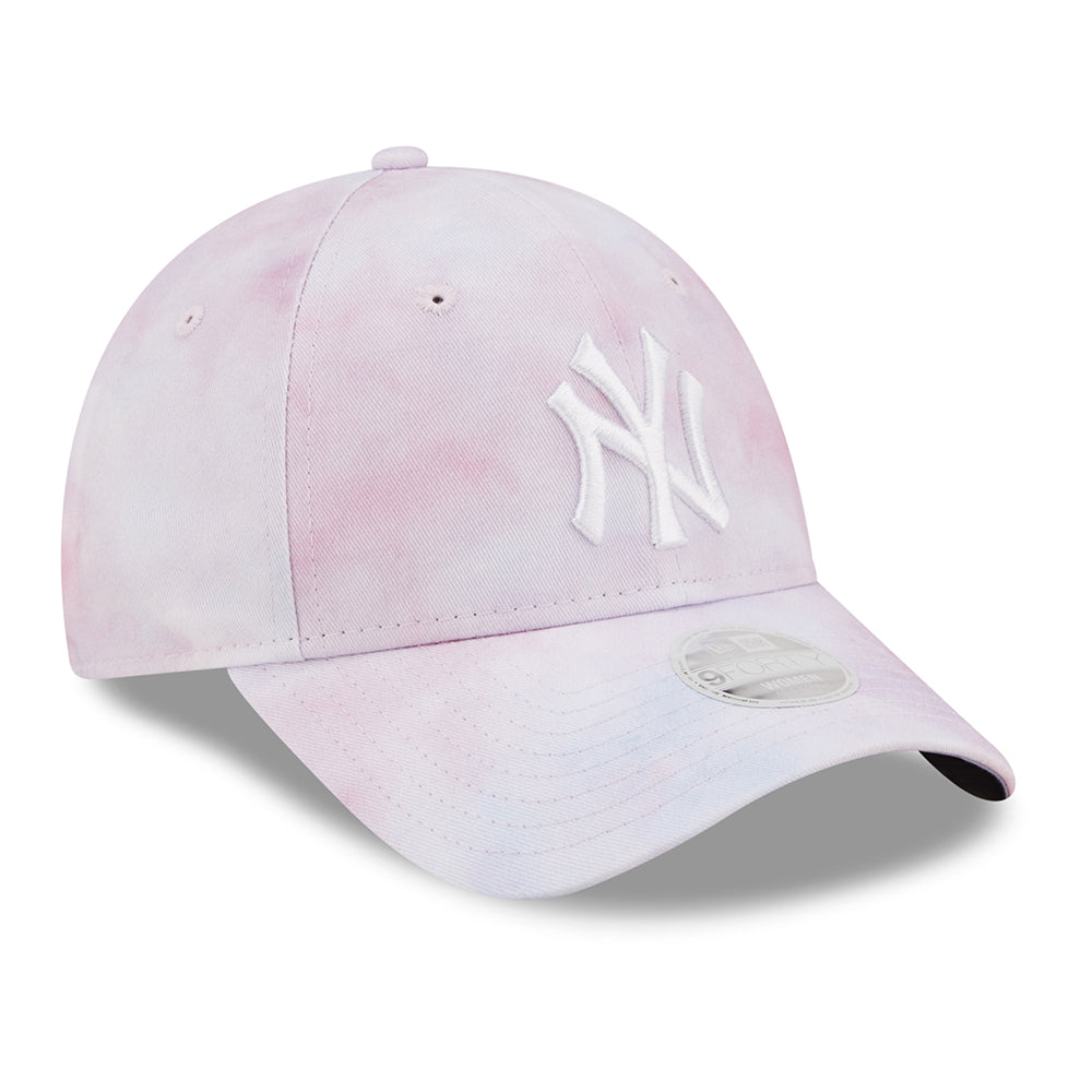 New Era Womens 9FORTY New York Yankees Baseball Cap - MLB Pastel Tie Dye - Lavender-White