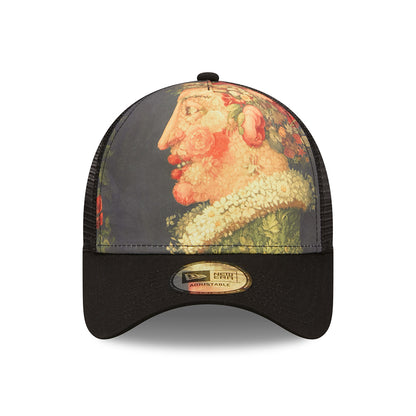 New Era 9FORTY Four Seasons A-Frame Trucker Cap - Le Louvre AOP - Black