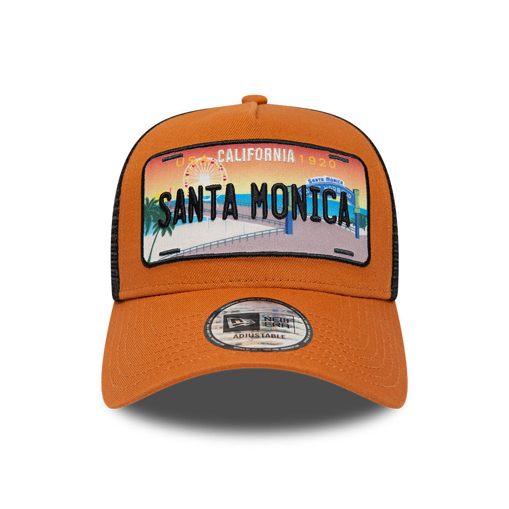 New Era 9FORTY Santa Monica A-Frame Trucker Cap - License Plate - Toffee-Black