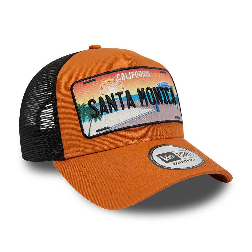 New Era 9FORTY Santa Monica A-Frame Trucker Cap - License Plate - Toffee-Black