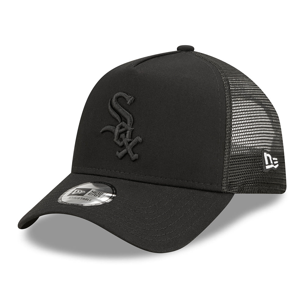 New Era 9FORTY Chicago White Sox A-Frame Trucker Cap - MLB Tonal Mesh - Black On Black