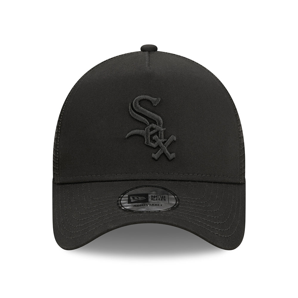 New Era 9FORTY Chicago White Sox A-Frame Trucker Cap - MLB Tonal Mesh - Black On Black