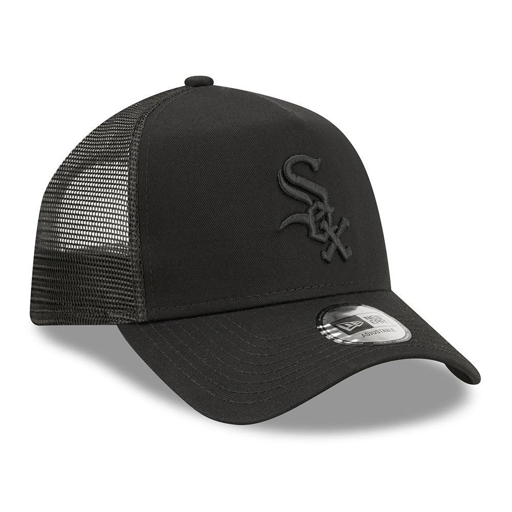 New Era 9FORTY Chicago White Sox A-Frame Trucker Cap - MLB Tonal Mesh - Black On Black