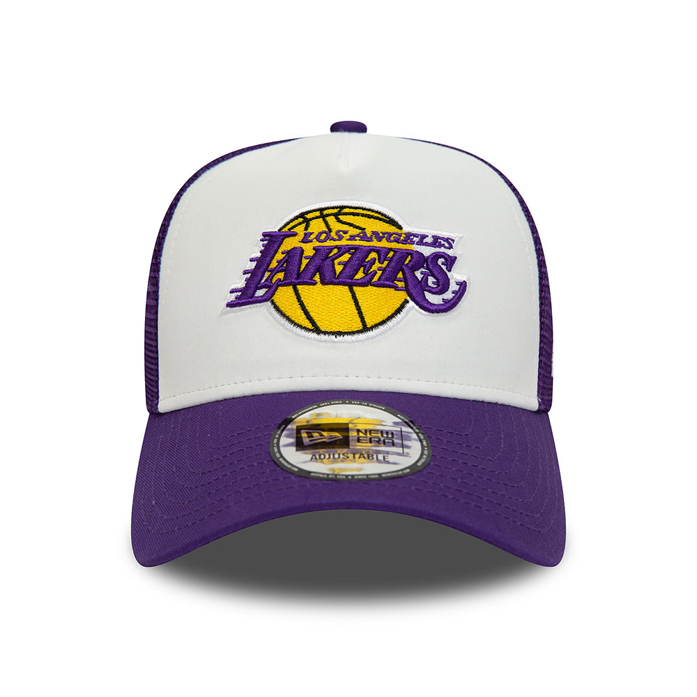 New Era 9FORTY L.A. Lakers A-Frame Trucker Cap - NBA Team Colour Block - White-Purple