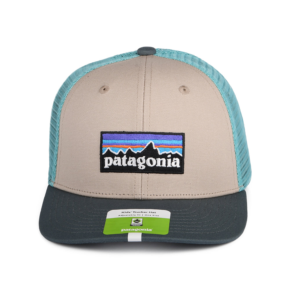 Patagonia Hats Kids P-6 Logo Organic Cotton Trucker Cap - Tan-Blue-Grey