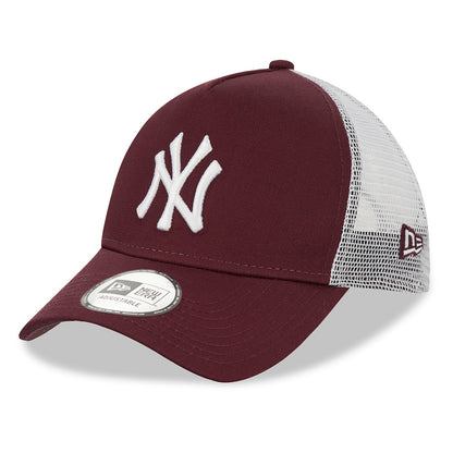 New Era 9FORTY New York Yankees A-Frame Trucker Cap - MLB League Essential - Maroon-White