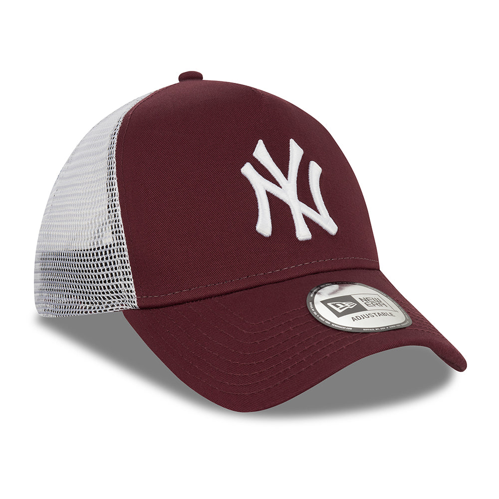 New Era 9FORTY New York Yankees A-Frame Trucker Cap - MLB League Essential - Maroon-White