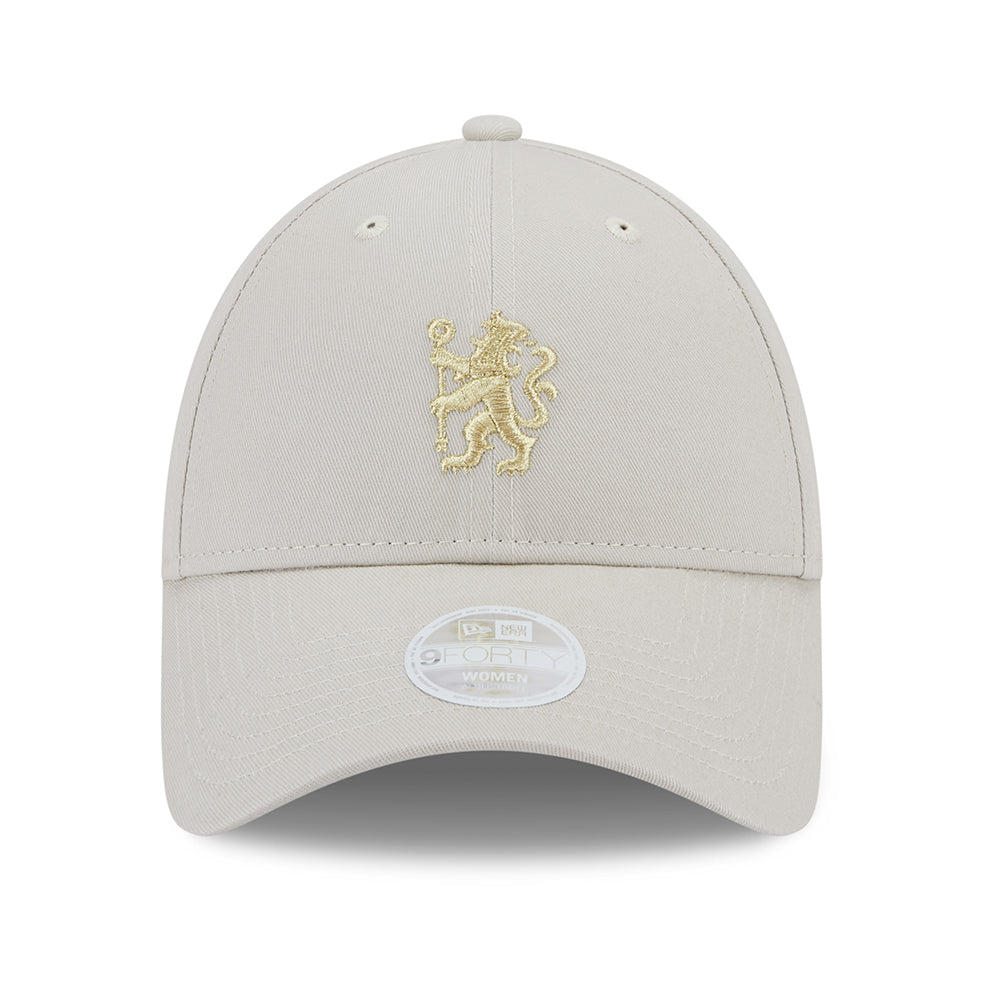 New Era Womens 9FORTY Chelsea FC Baseball Cap - Metallic Lion Crest - Stone