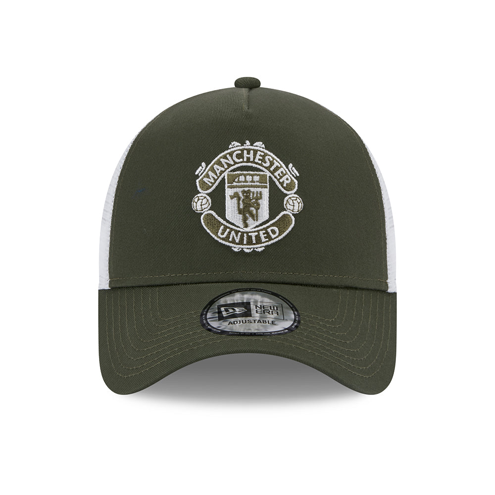 New Era Manchester United FC A-Frame Trucker Cap - Seasonal - Olive-White