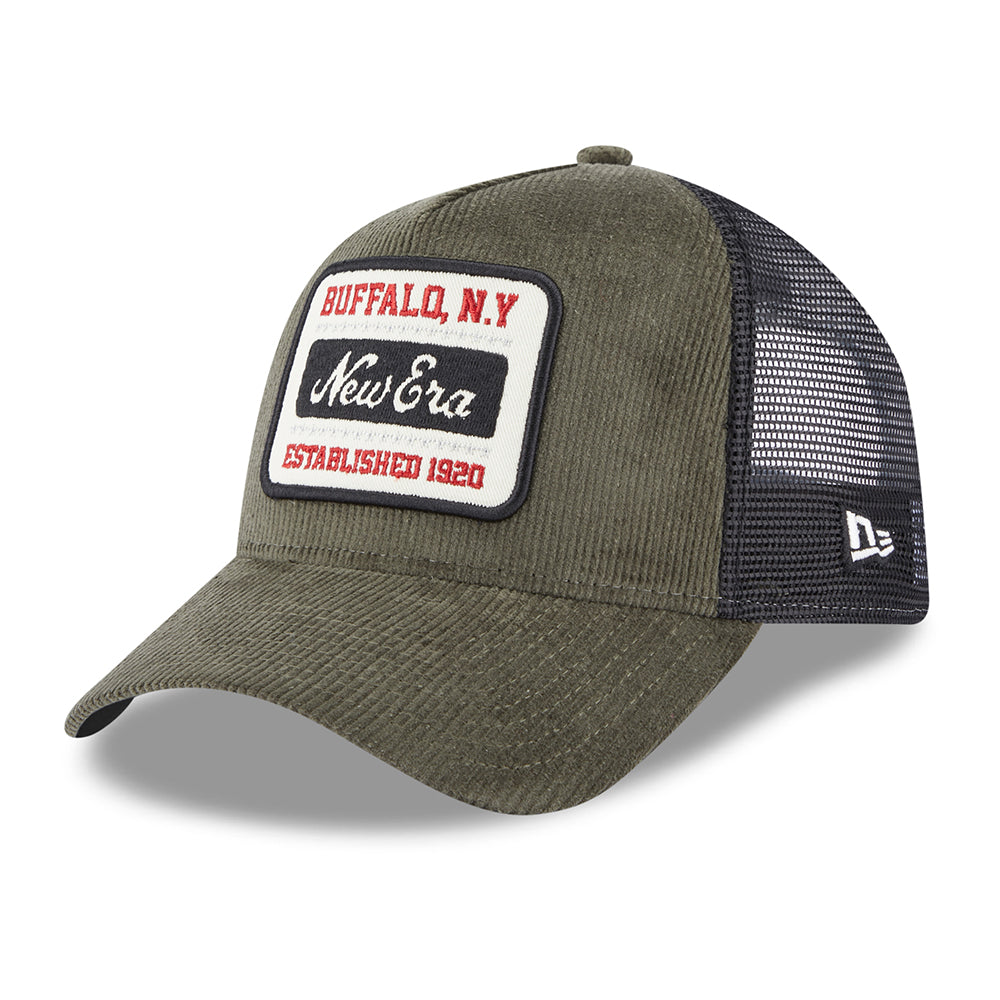 New Era Corduroy A-Frame Trucker Cap - Olive-Black