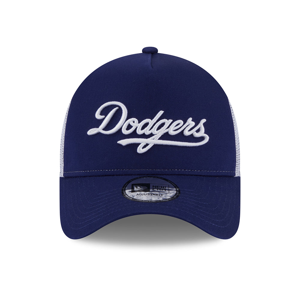 New Era L.A. Dodgers A-Frame Trucker Cap - MLB Team Script - Dark Blue-White