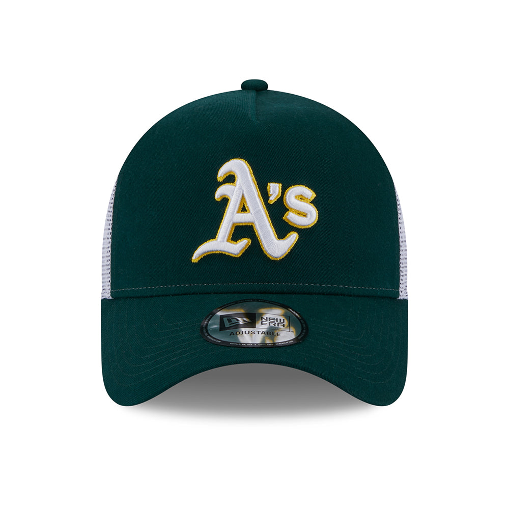 New Era Oakland Athletics A-Frame Trucker Cap - MLB Team Script - Dark Green-White