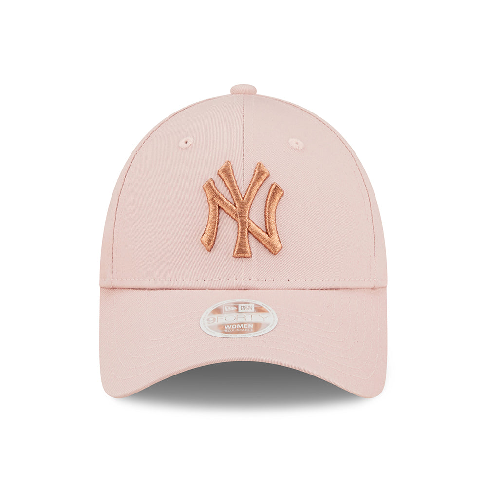 New Era Womens 9FORTY New York Yankees Baseball Cap - MLB Metallic Logo - Pink-Rose Gold