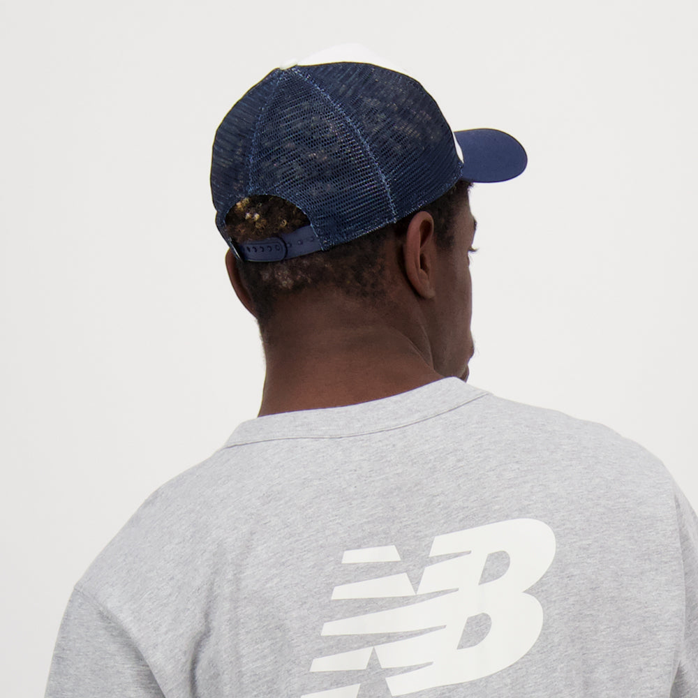 New Balance Hats Lifestyle Athletics Graphic Trucker Cap - White-Navy