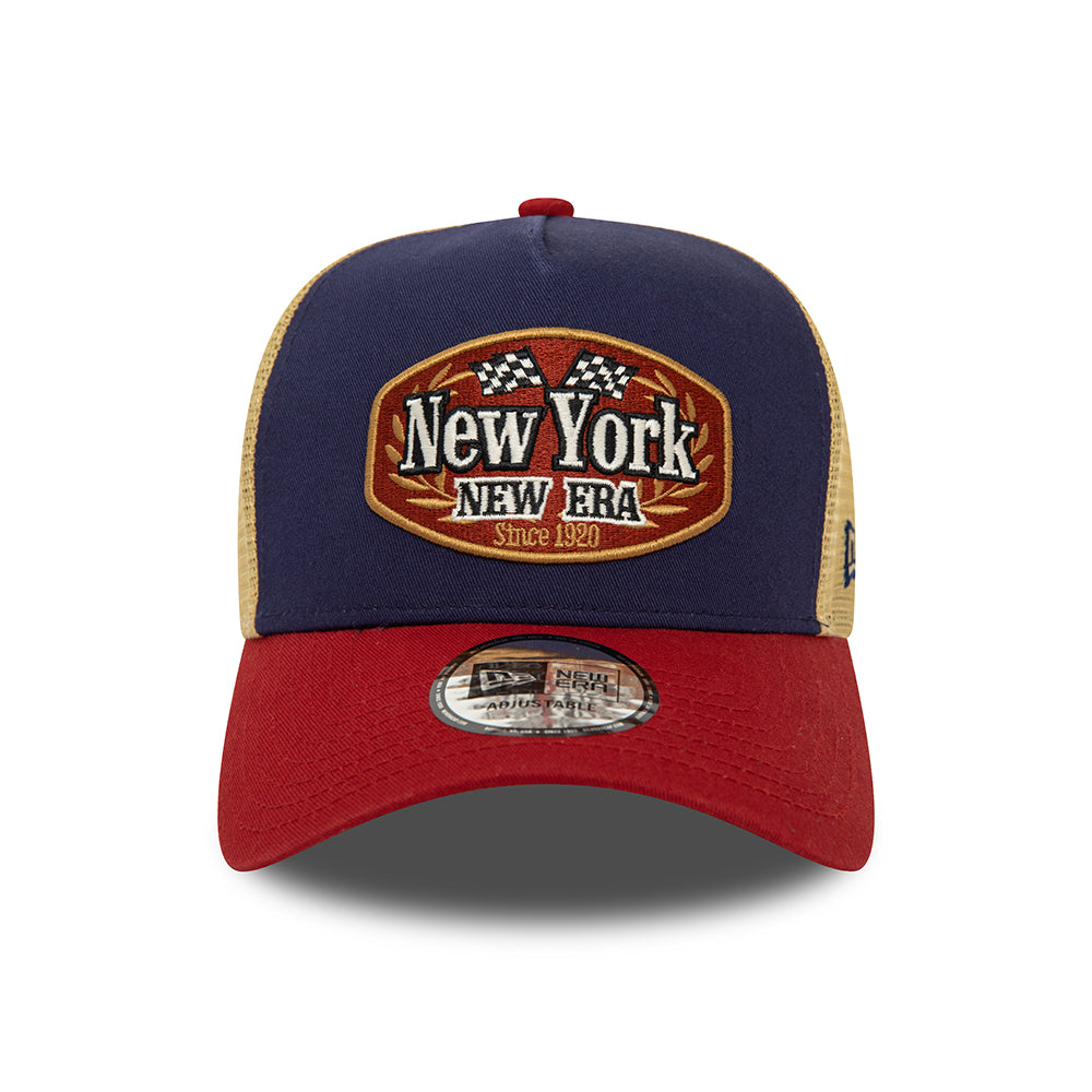 New Era NE Patch A-Frame Trucker Cap - Navy-Red