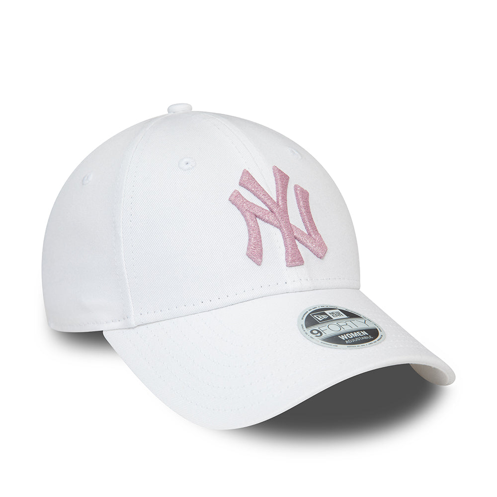 New Era Womens 9FORTY New York Yankees Baseball Cap - MLB Metallic Logo - White-Pink