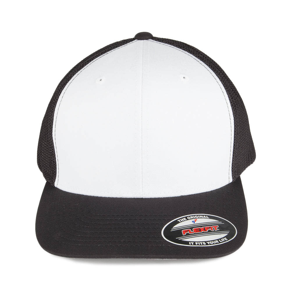 FlexFit White Front Trucker Cap - Black/White