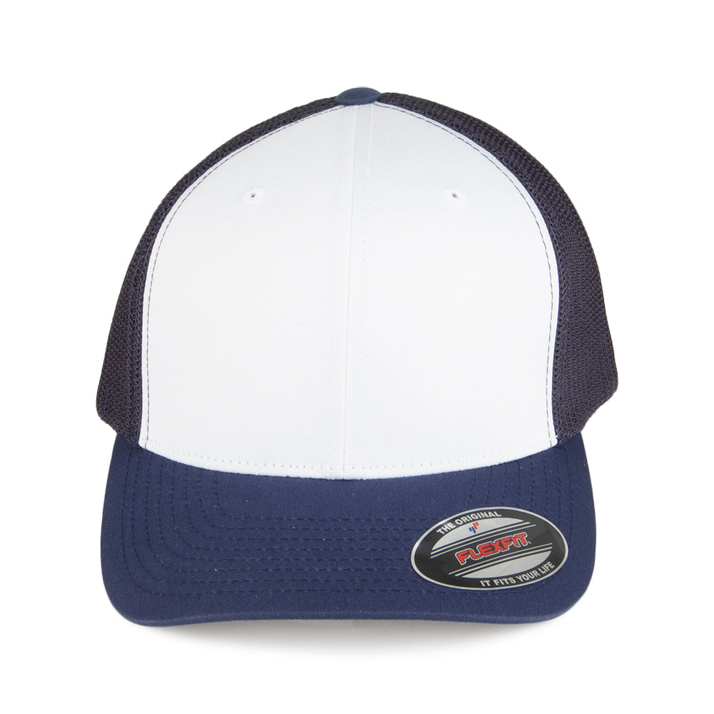 FlexFit White Front Trucker Cap - Navy/White