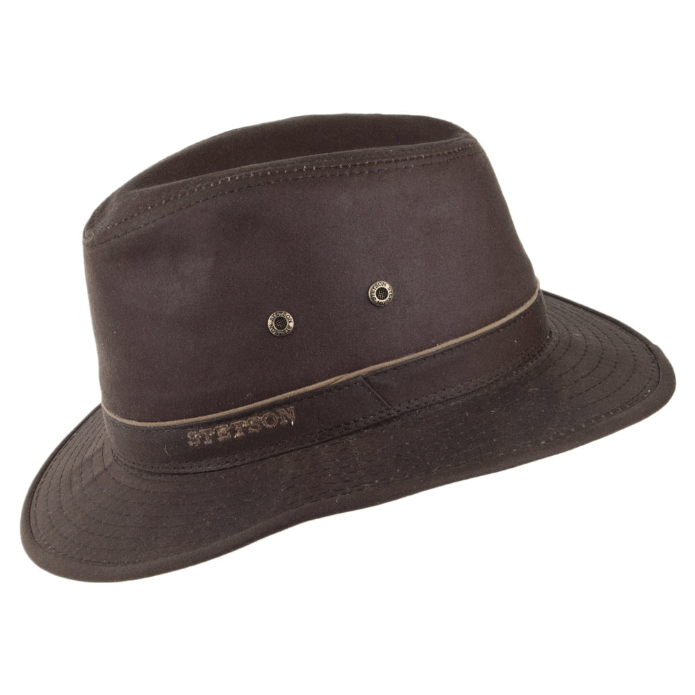 Stetson Hats Ava Water Repellent Waxed Cotton Safari Fedora Hat - Brown