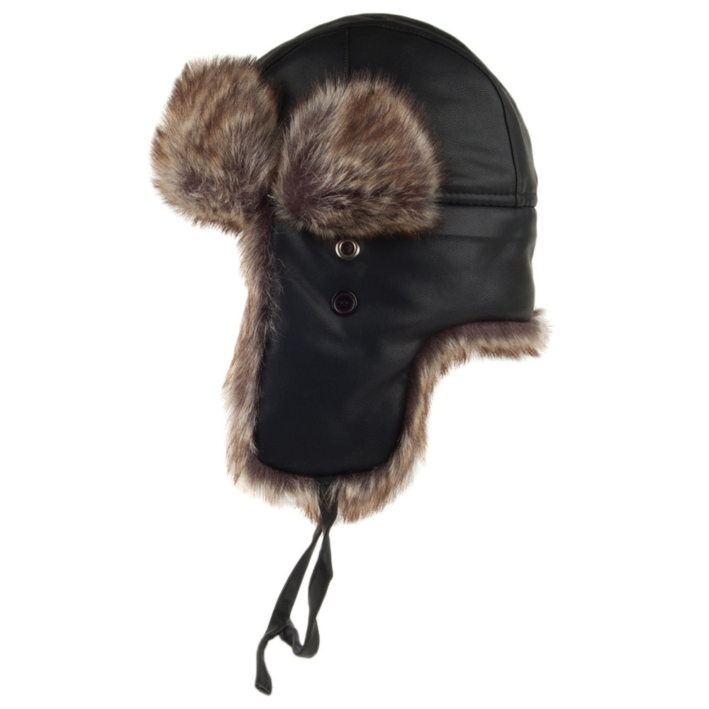 Jaxon & James Washed Faux Leather Trapper Hat - Black