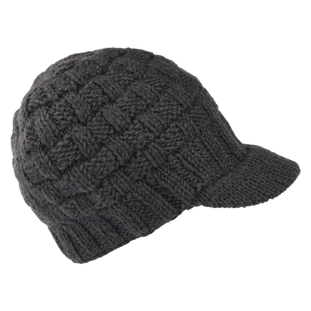 Kusan Basket Weave Peaked Beanie Hat - Charcoal